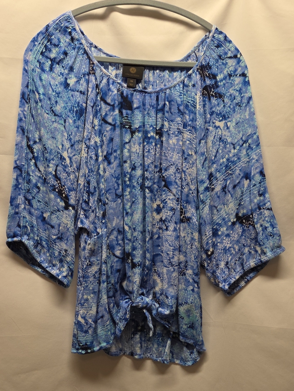 JM Collection Blue Patterned Tie-Front Tunic XXL Coastal Nautical Vacation